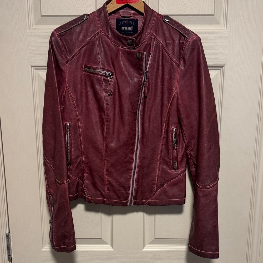 Mavi Women's Deep Red Leather Jacket